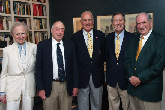 His four other 1951 classmates and trustees emeriti gather with host Ted Van Leer at his home. From left: Tom Wolfe, Van Leer, Steve Miles, Jimmy Gallivan, and Sam Hollis.